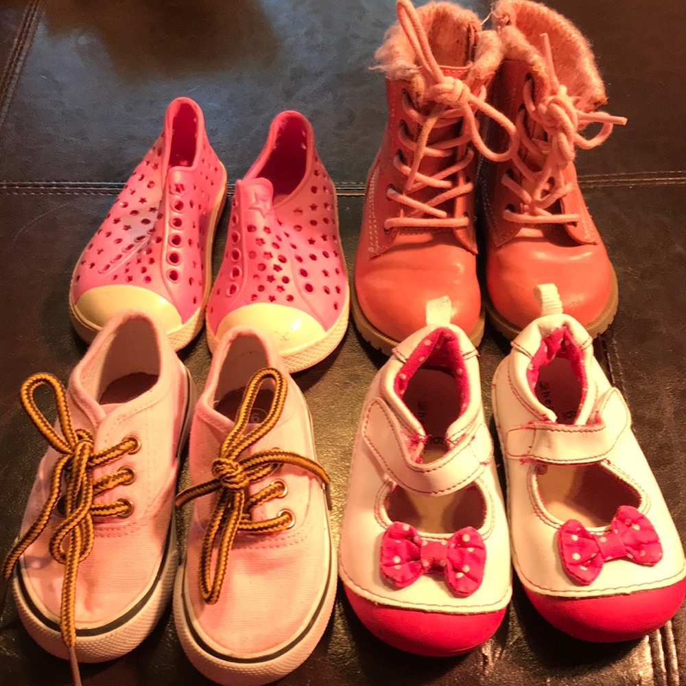 Four pairs of girls size 6 toddler shoes